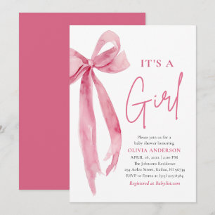 Convite de Chá de Bebê Menina com Laço Rosa Modern
