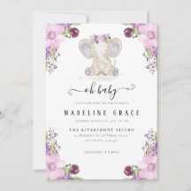 Convite de Chá de Bebê Menina Elefante Bebê