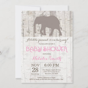 Convite de Chá de Bebê Menina Elefante Rústico