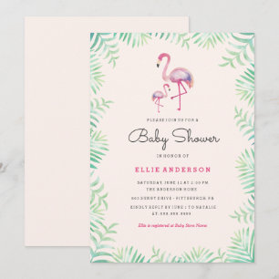 Convite de Chá de Bebê Menina Flamingo Rosa