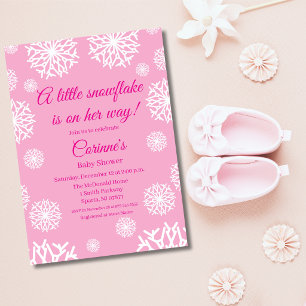 Convite de chá de bebê menina floco de neve rosa