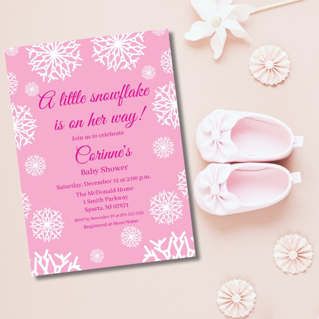 Convite de chá de bebê menina floco de neve rosa (Criador carregado)