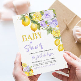 Convite de Chá de Bebê Menina Floral Citrino Roxo