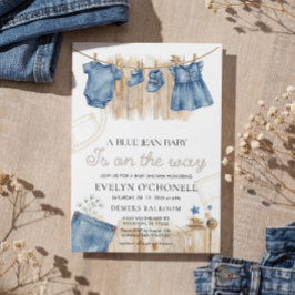 Convite de Chá de Bebê Menina Jeans Azul