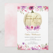 Convite de Chá de Bebê Menina Little Pumpkin Flora