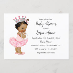 Convite de Chá de Bebê Menina Princesa Rosa Étnico