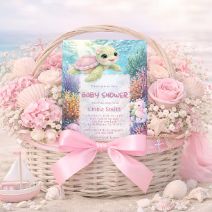 Convite de Chá de Bebê Menina Tartaruga Debaixo do