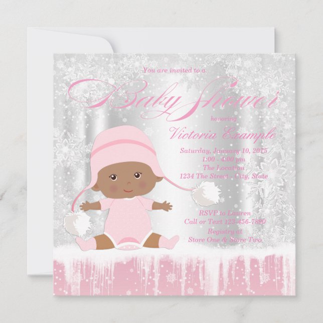 Convite de Chá de Bebê Menina Winter Wonderland (Frente)