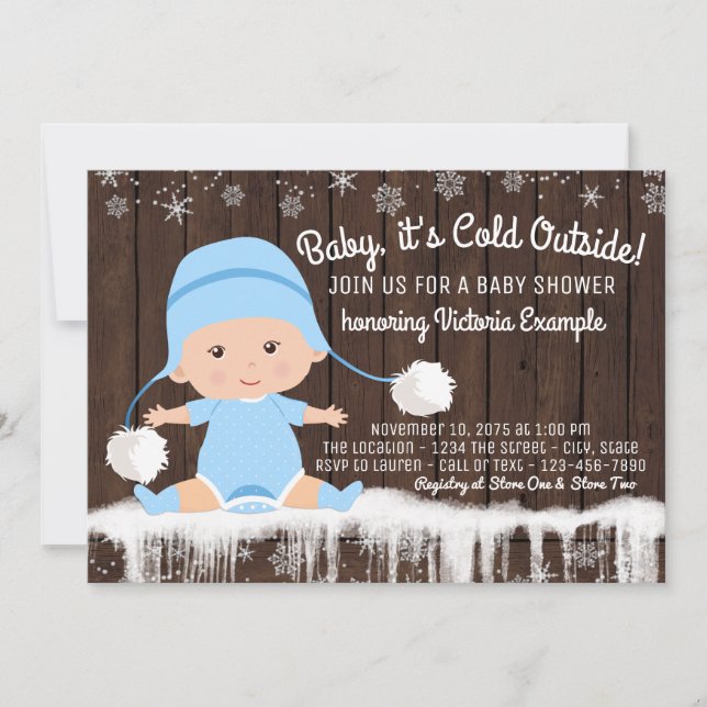 Convite de Chá de Bebê Menino 'Bebê, está frio lá  (Frente)