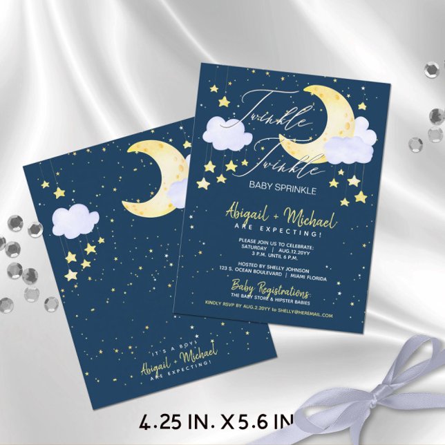 Convite de Chá de Bebê Menino Brilho Brilho Orçame (Budget-Friendly "Twinkle Twinkle Baby Sprinkle" Baby Boy Baby Shower Invitation (4.25 x 5.6 in.))