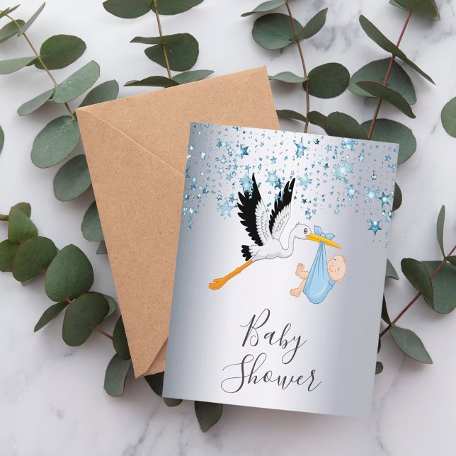 Convite de chá de bebê menino com estrelas azuis e (Criador carregado)