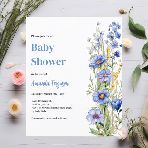 Convite de chá de bebê menino com florais azuis