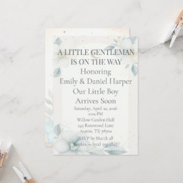 Convite de Chá de Bebê Menino com Narciso Azul Poe