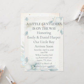 Convite de Chá de Bebê Menino com Narciso Azul Poe