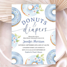 Convite de Chá de Bebê Menino Donuts e Fraldas Azu
