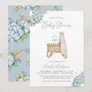 Convite de Chá de Bebê Menino Floral Boho