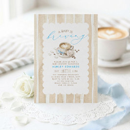 Convite de Chá de Bebê Menino Latte Arco Azul