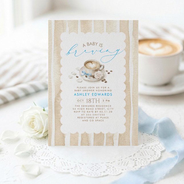 Convite de Chá de Bebê Menino Latte Arco Azul (A Baby Is Brewing Boy Baby Shower Invitations)
