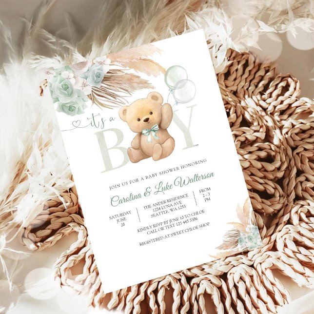 Convite de Chá de Bebê Menino Urso Convite (Criador carregado)