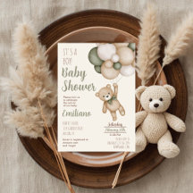 Convite de Chá de Bebê Menino Urso de Pelúcia