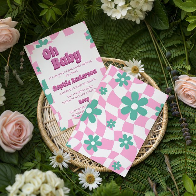 Convite de Chá de Bebê Moderno Retro Pastel Oh Bab (Criador carregado)