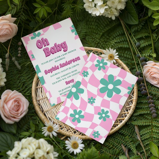 Convite de Chá de Bebê Moderno Retro Pastel Oh Bab (Criador carregado)