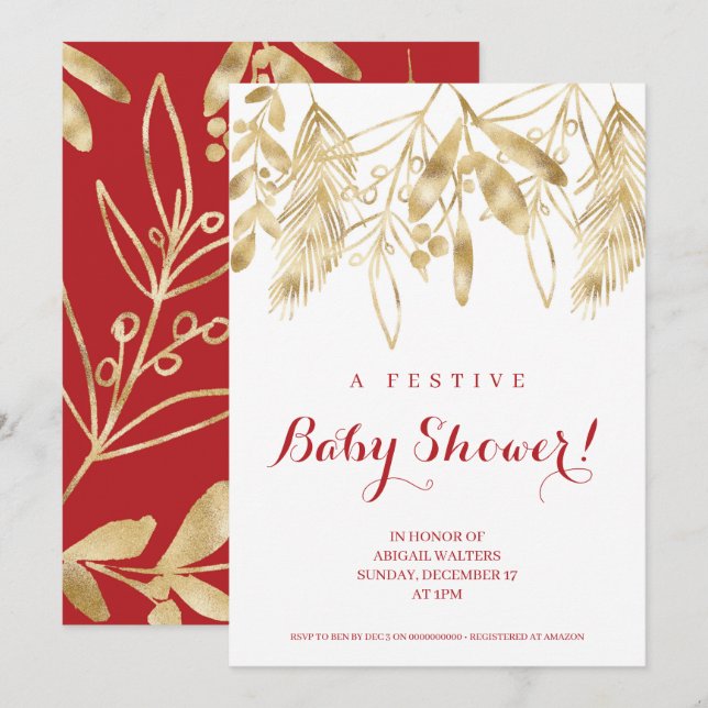 Convite de Chá de Bebê Natal Festivo (Frente/Verso)