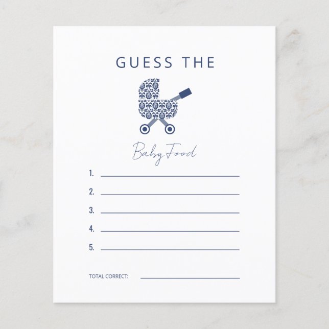 Convite de Chá de Bebê Navy Damask Adivinhe a Comi (Frente)