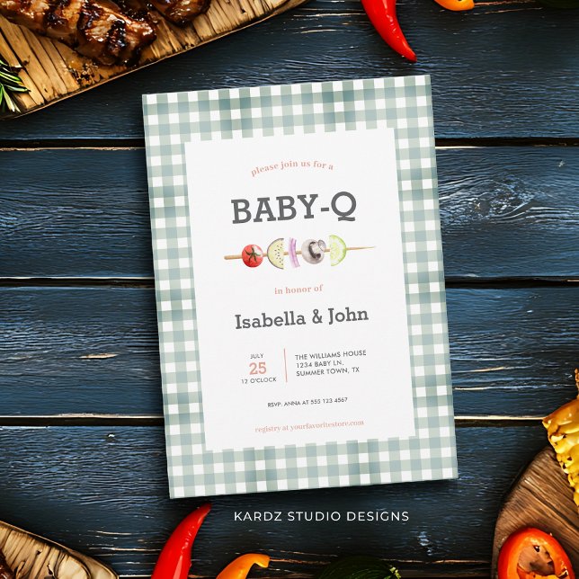 Convite de Chá de Bebê Neutro Babyque (This gender-neutral baby shower invitation is shown in 5x7 inch. For a couple´s summer baby shower.)