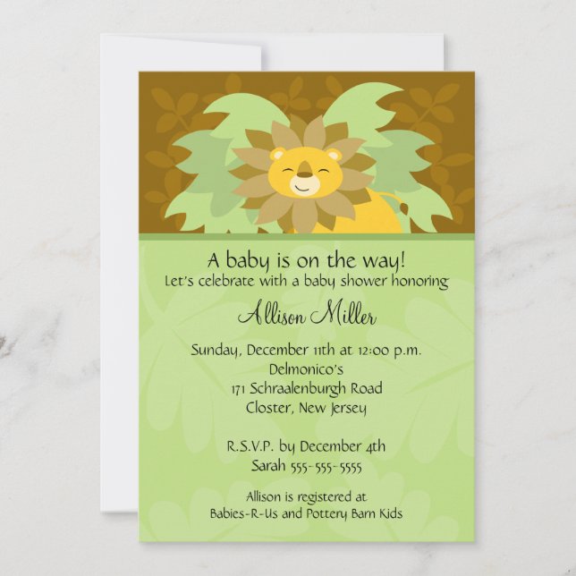 Convite de Chá de Bebê Neutro de Leão da Selva (Frente)