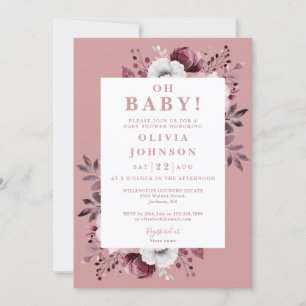 Convite de Chá de Bebê Oh Baby Dusty Rose Floral T