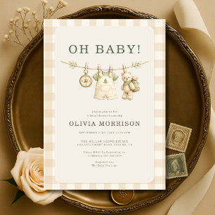 Convite de Chá de Bebê Oh Baby Woodland Gingham