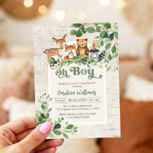Convite de Chá de Bebê Oh Boy Animais da Floresta