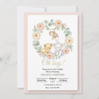 Convite de Chá de Bebê Oh Boy | Animais da Selva 