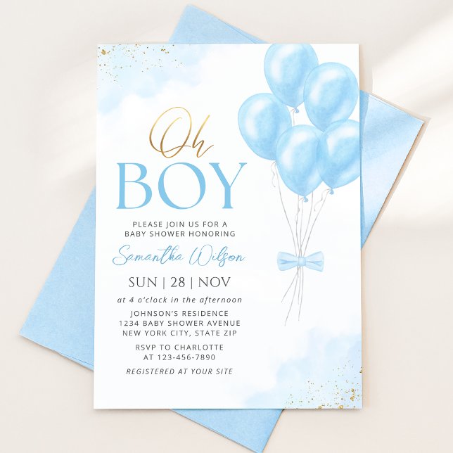 Convite de Chá de Bebê Oh Boy Blue Balloons (Criador carregado)