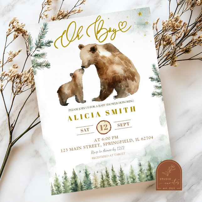 Convite de chá de bebê Oh Boy Forest Bear (Criador carregado)