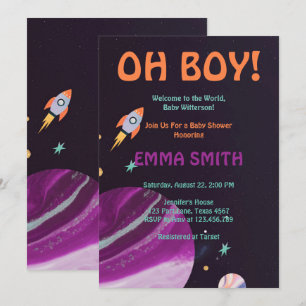 Convite de Chá de Bebê Oh Boy Planetas Espaço Side