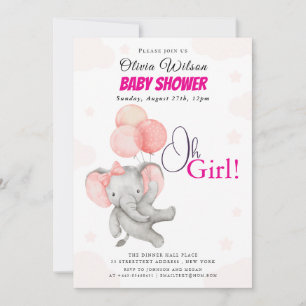 Convite de Chá de Bebê Oh Girl Elefante