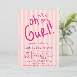 Convite de Chá de Bebê Oh Gurl Pink Stripe Girl