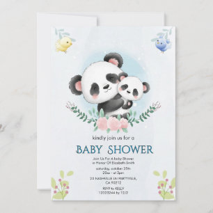 Convite de Chá de Bebê Panda Floral