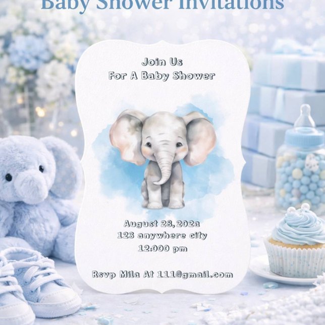 Convite de chá de bebê para elefante bebê azul  (Criador carregado)