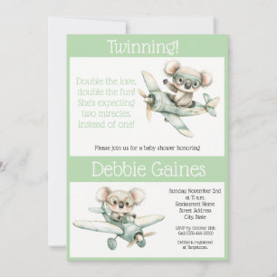 Convite de Chá de Bebê para Gêmeos Koala   Neutro