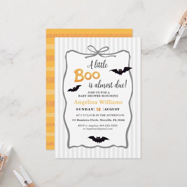 Convite de chá de bebê para Little Boo Halloween. (Frente/Verso In Situ)