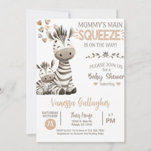 Convite de chá de bebê para mamãe e bebê zebra.