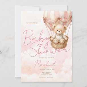 Convite de Chá de Bebê para Menina com Urso Teddy