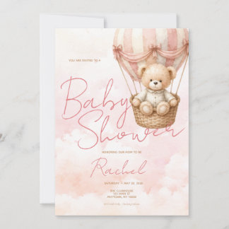 Convite de Chá de Bebê para Menina com Urso Teddy 