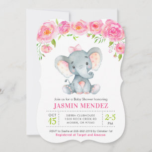 Convite de Chá de Bebê para Menina Elefante Pequen
