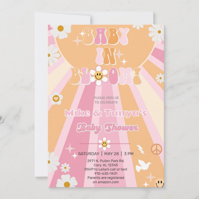 Convite de chá de bebê para menina Groovy baby in  (Frente)