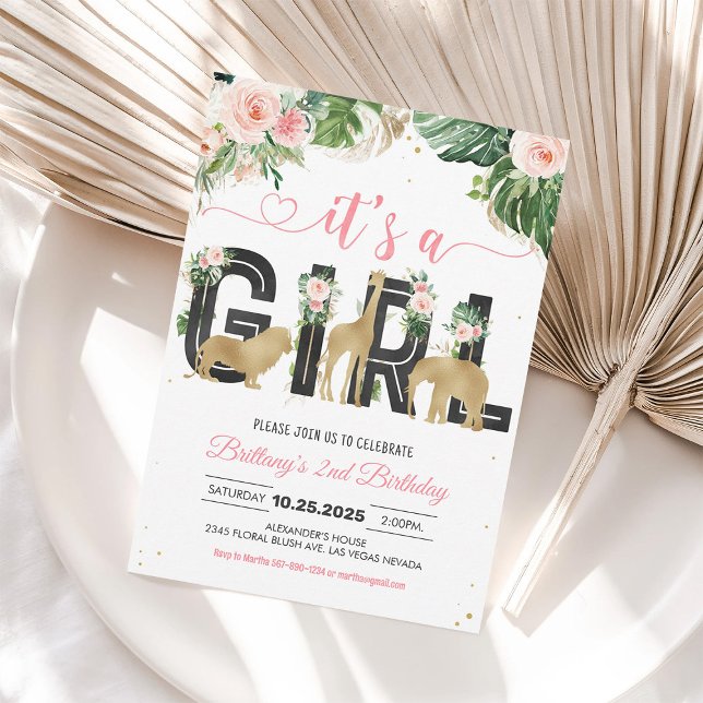 Convite de Chá de Bebê para Menina Pink Wild One (Criador carregado)