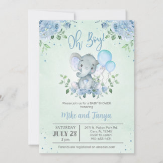 Convite de chá de bebê para menino com Elefante &